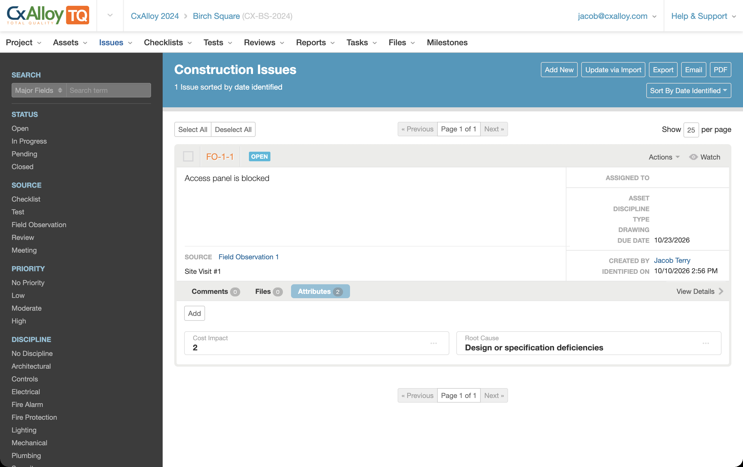 Managing a Root Cause issue attribute from the issue list